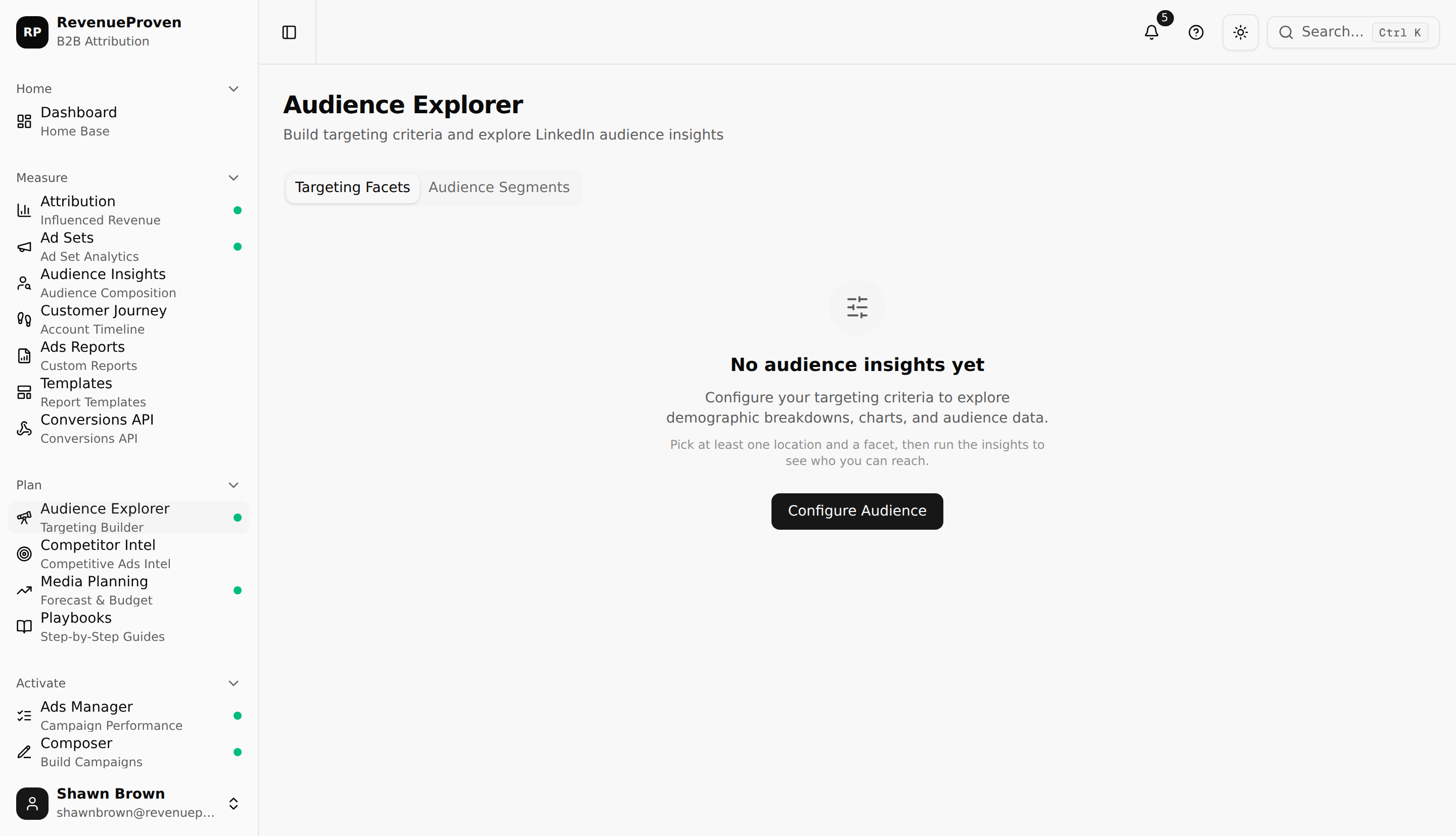 Audience Explorer showing the Visual Query Builder alongside audience size and demographic breakdown results