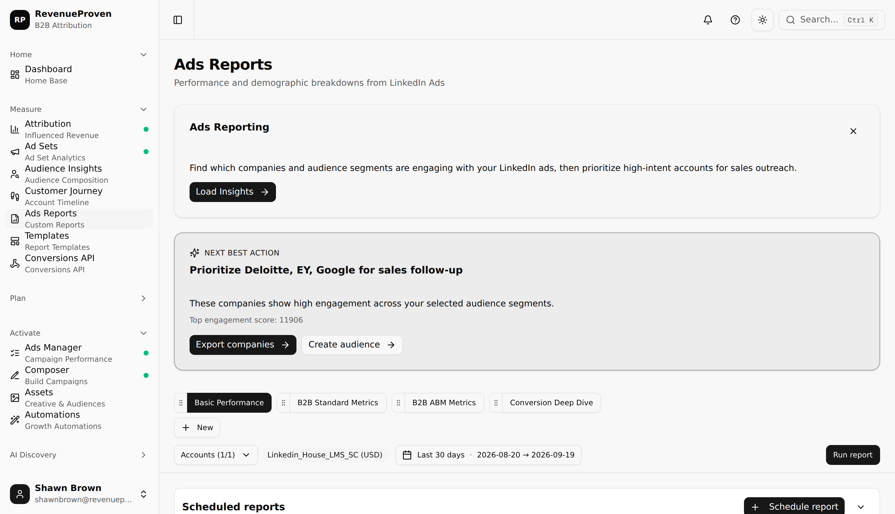 Schedule Report dialog for setting up a recurring emailed report