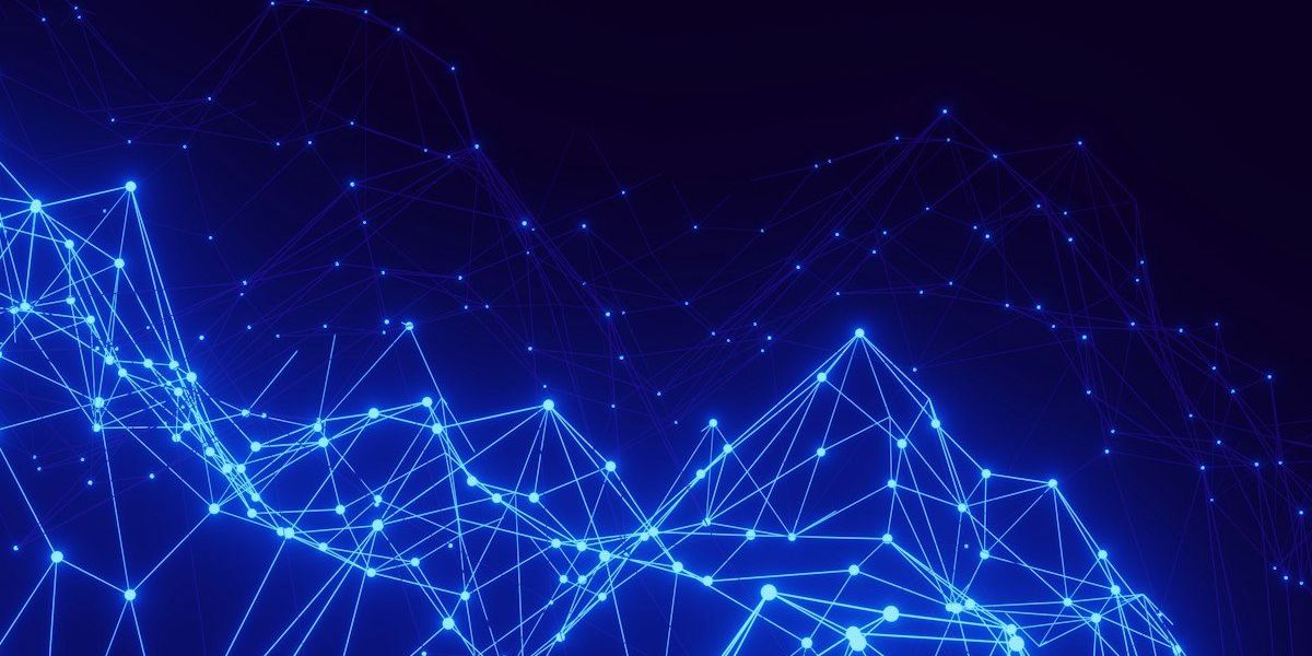 a blue background with lines and dots